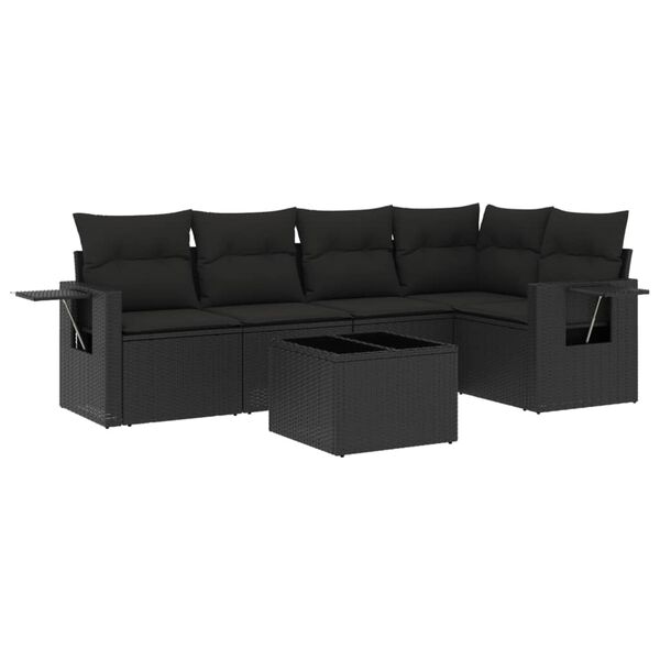 vidaXL 6 Piece Garden Sofa Set with Cushions Black Poly Rattan
