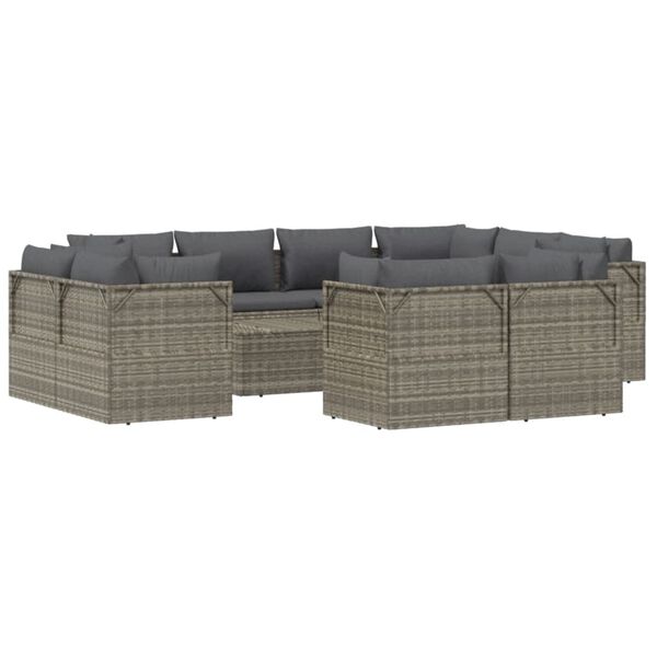 vidaXL 12 Piece Garden Lounge Set with Cushions Grey Poly Rattan