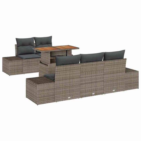 vidaXL Garden Sofa Set with Storage 6 pcs Grey Poly rattan