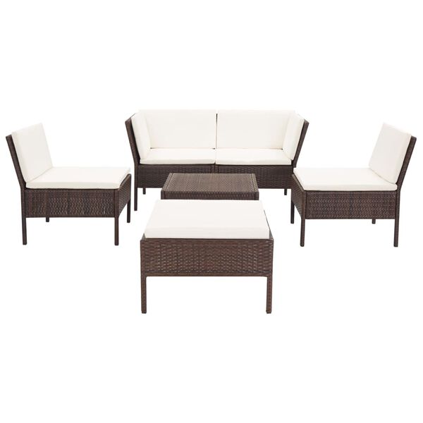 vidaXL 6 Piece Garden Lounge Set with Cushions Poly Rattan Brown