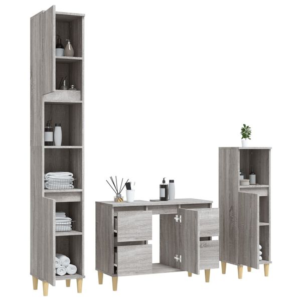 vidaXL 3 Piece Bathroom Furniture Set Grey Sonoma Engineered Wood