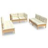 vidaXL 6 Piece Garden Lounge Set with Cream Cushions Solid Pinewood
