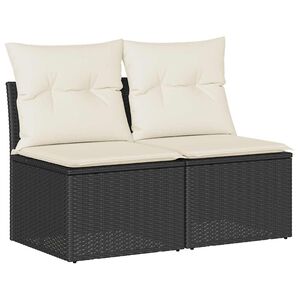 vidaXL 2 Piece Garden Sofa Set with Cushions Black Poly Rattan Acacia
