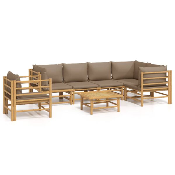 vidaXL 7 Piece Garden Lounge Set with Taupe Cushions Bamboo