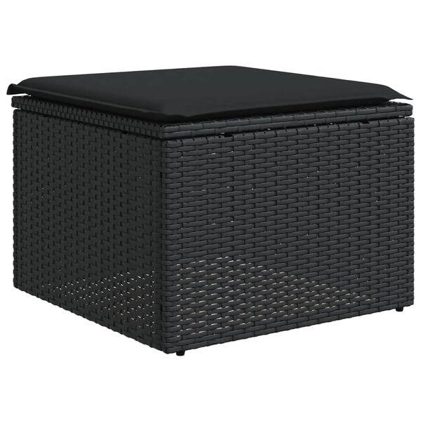 vidaXL Garden Stool with Cushion Black 55x55x37 cm Poly Rattan