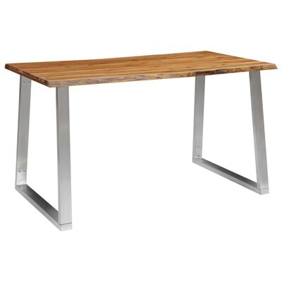 vidaXL Dining Table 140x80x75 cm Solid Acacia Wood and Stainless Steel