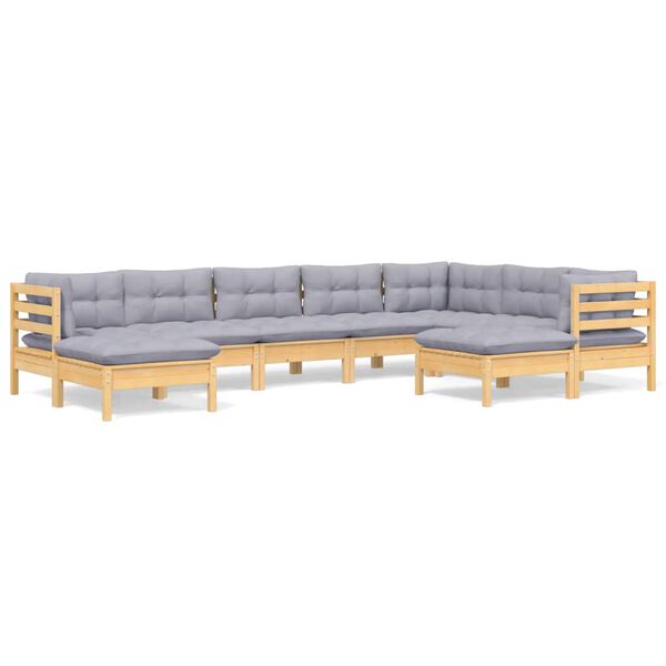 vidaXL 9 Piece Garden Lounge Set with Grey Cushions Solid Pinewood