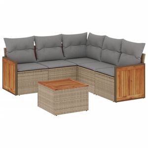vidaXL 6 Piece Garden Sofa Set with Cushions Beige Poly Rattan