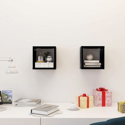 vidaXL Wall Cube Shelves 2 pcs High Gloss Black 22x15x22 cm