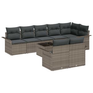 vidaXL Garden Sofa Set with Storage 9 pcs Grey Poly Rattan