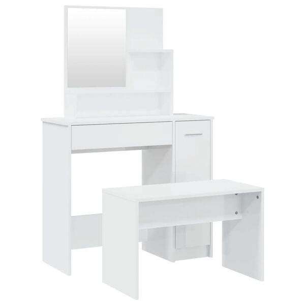 vidaXL Dressing Table Set High Gloss White 86.5x35x136 cm