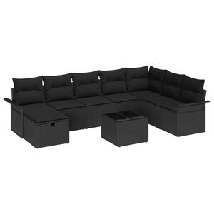 vidaXL Garden Sofa Set with Cushion Manual 9 pcs Black Poly Rattan
