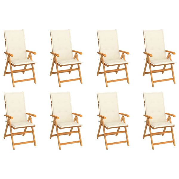vidaXL Reclining Garden Chairs with Cushions 8 pcs Solid Teak Wood