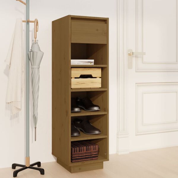 vidaXL Shoe Cabinet Honey Brown 30x34x105 cm Solid Wood Pine