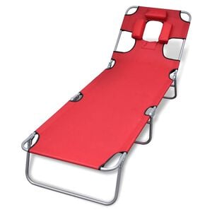 vidaXL Folding Sun Lounger with Head Cushion Powder-coated Steel Red