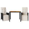 vidaXL 3 Piece Bistro Set with Cushions Black Poly Rattan