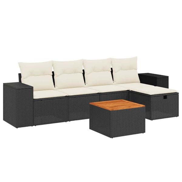 vidaXL 6 Piece Garden Sofa Set with Cushions Black Poly Rattan