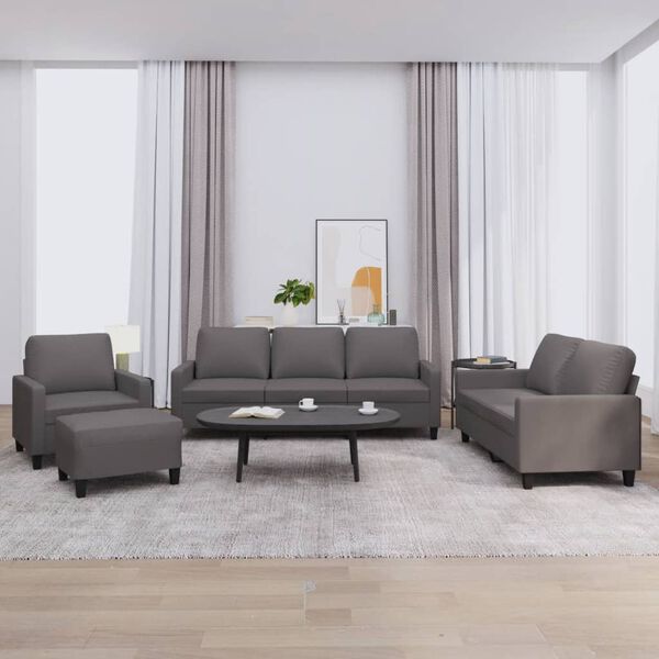 vidaXL 4 Piece Sofa Set with Cushions Grey Faux Leather