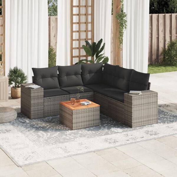 vidaXL 6 Piece Garden Sofa Set with Cushions Grey Poly Rattan