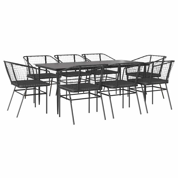 vidaXL 9 Piece Garden Dining Set with Cushions Black Poly Rattan Glass