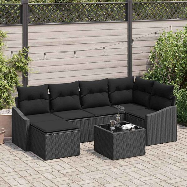vidaXL Garden Sofa Set 7 pcs Black Poly rattan