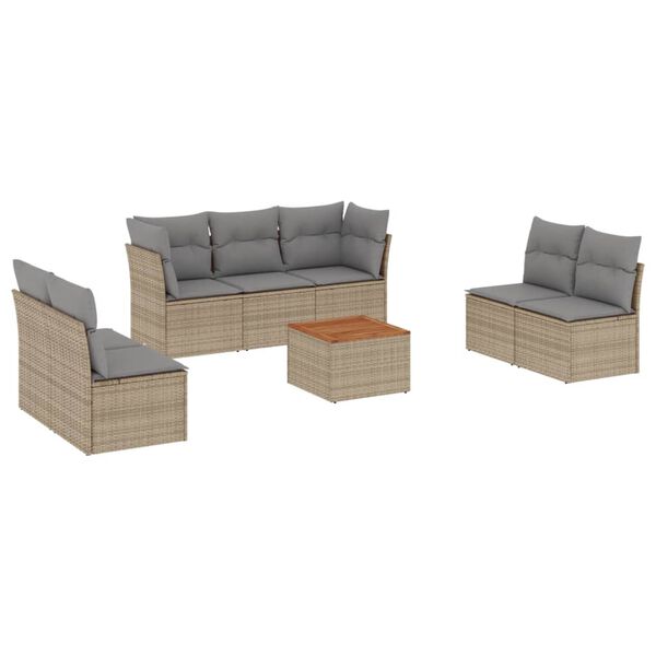 vidaXL 8 Piece Garden Sofa Set with Cushions Mix Beige Poly Rattan