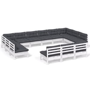 vidaXL 13 Piece Garden Lounge Set with Cushions White Solid Pinewood