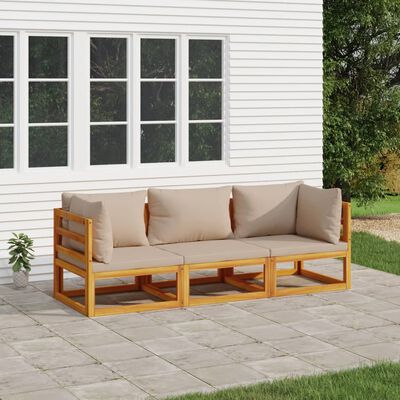 vidaXL 3 Piece Garden Lounge Set with Taupe Cushions Solid Wood