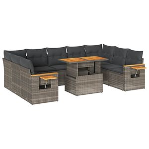 vidaXL 10 Piece Garden Sofa Set with Cushions Grey Poly Rattan Acacia