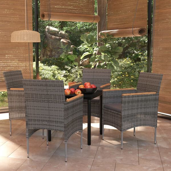 vidaXL 5 Piece Outdoor Dining Set with Cushions Grey and Black