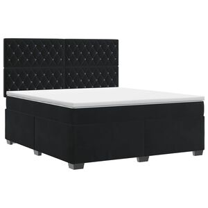 vidaXL Box Spring Bed with Mattress with Headboard Black Queen Velvet