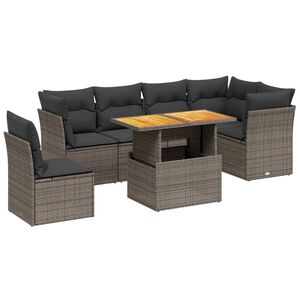 vidaXL 7 Piece Garden Sofa Set with Cushions Grey Poly Rattan
