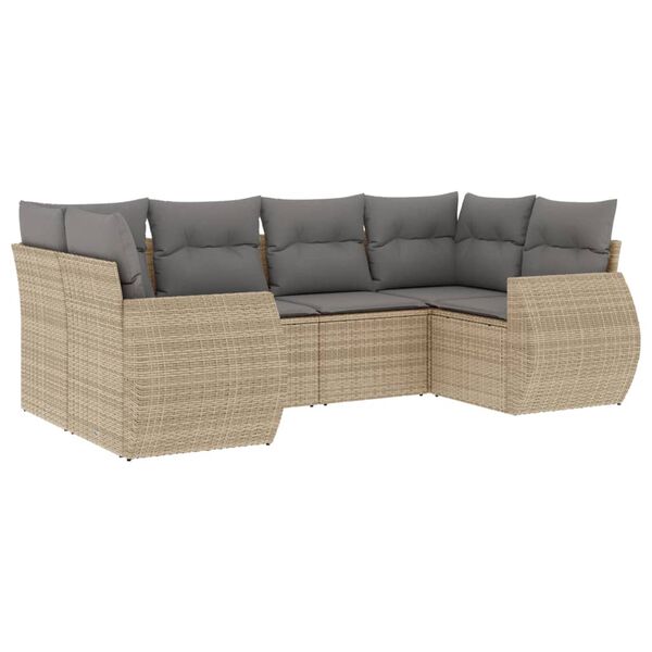 vidaXL 6 Piece Garden Sofa Set with Cushions Beige Poly Rattan