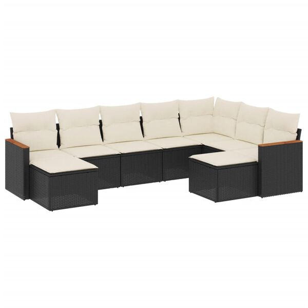 vidaXL 9 Piece Garden Sofa Set with Cushions Black Poly Rattan