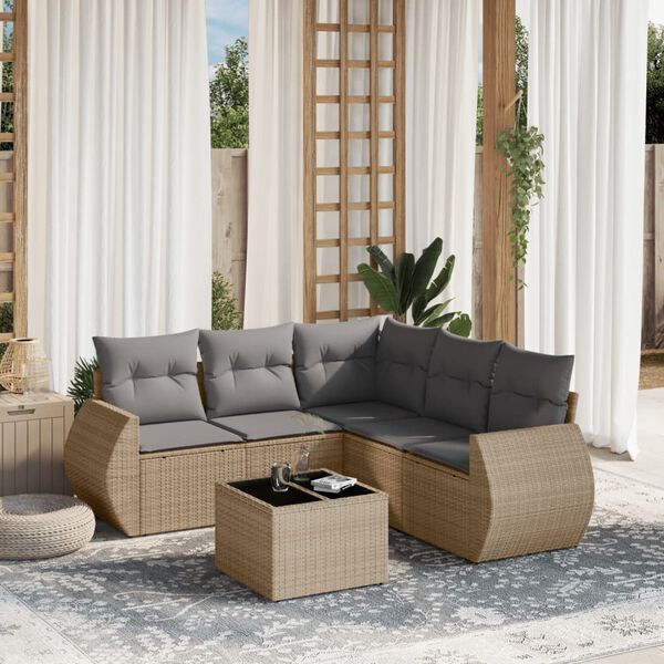 vidaXL 6 Piece Garden Sofa Set with Cushions Beige Poly Rattan