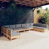 vidaXL 10 Piece Garden Lounge Set with Grey Cushions Solid Pinewood