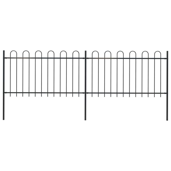 vidaXL Garden Fence with Hoop Top Steel 359x100 cm Black