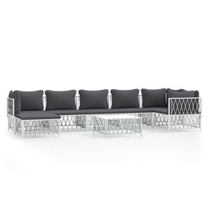 vidaXL 8 Piece Garden Lounge Set with Cushions White Steel