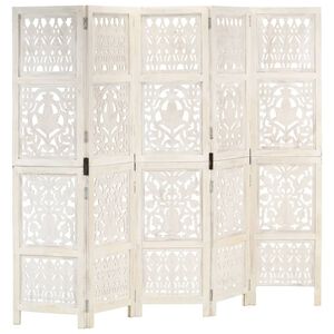 vidaXL Hand carved 5-Panel Room Divider White 200x165 cm