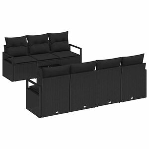 vidaXL Garden Sofa Set 8 pcs Black Poly Rattan and Steel and Glass
