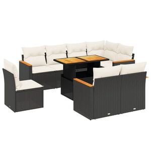 vidaXL 9 Piece Garden Sofa Set with Cushions Black Poly Rattan