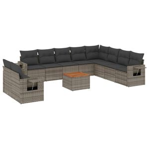 vidaXL 11 Piece Garden Sofa Set with Cushions Grey Poly Rattan