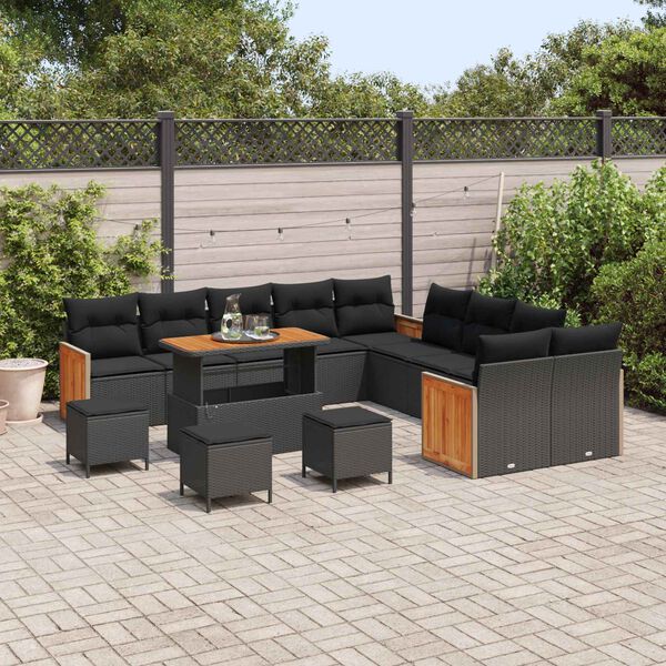 vidaXL Garden Sofa Set with Cushion 18 pcs Black Poly Rattan