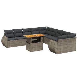 vidaXL 11 Piece Garden Sofa Set with Cushions Grey Poly Rattan