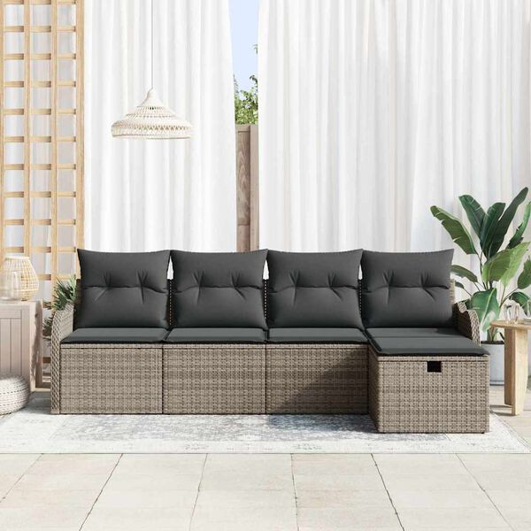 vidaXL Garden Sofa Set with Cushion 5 pcs Grey Poly Rattan