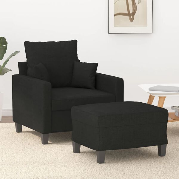 vidaXL Sofa Chair with Footstool Black 60 cm Fabric