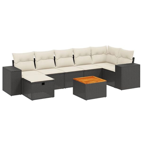 vidaXL 8 Piece Garden Sofa Set with Cushions Black Poly Rattan
