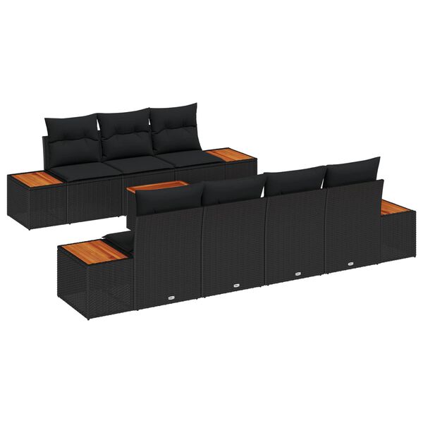 vidaXL Garden Sofa Set with Cushion 8 pcs Black Poly rattan