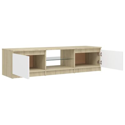 vidaXL TV Cabinet with LED Lights White and Sonoma Oak 140x40x35.5 cm
