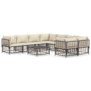 vidaXL 9 Piece Garden Lounge Set with Cushions Anthracite Poly Rattan